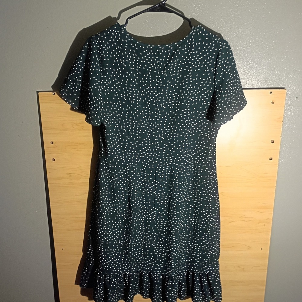 Naggoo Wrap Dress Women Size M Green Polka Dot Ruffle Flutter Sleeve V-Neck